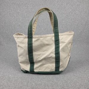 Vintage LL Bean Boat And Tote Womens Medium Beige Green Canvas  Made In USA 80s